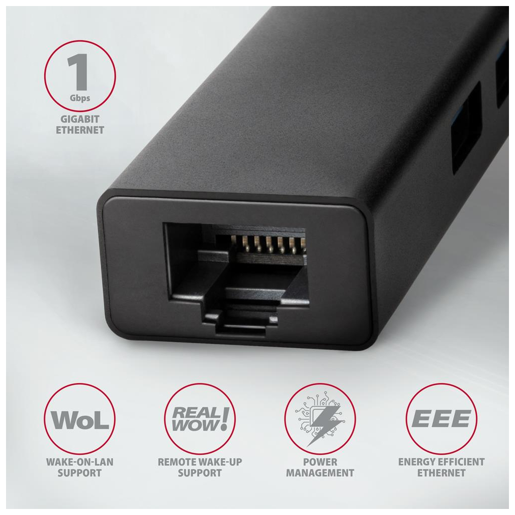 Концентратор AXAGON USB-C to 3xUSB-A + RJ45 0.2m metal black (HMC-GL3A) - зображення 3