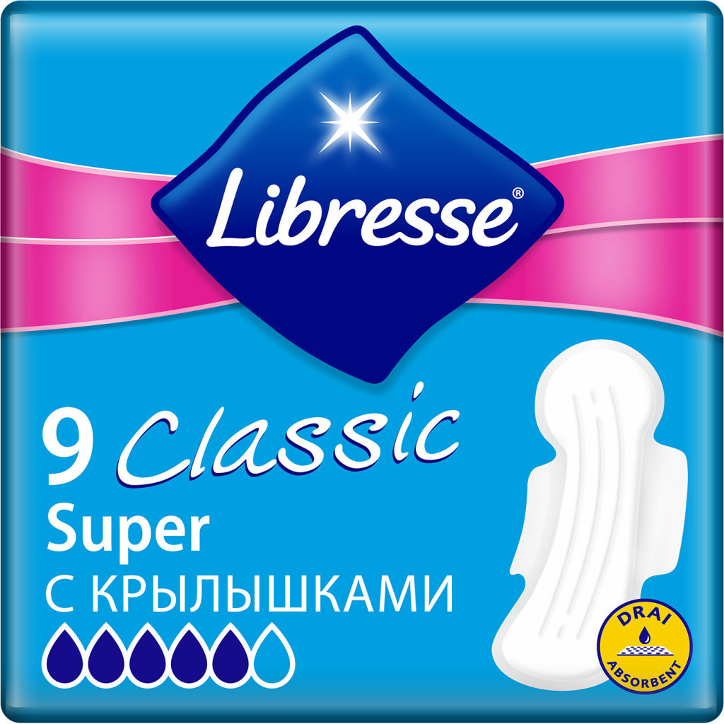 Гігієнічні прокладки Libresse Classic Ultra Clip Super Drai 9 шт (7322540082265) - зображення 1