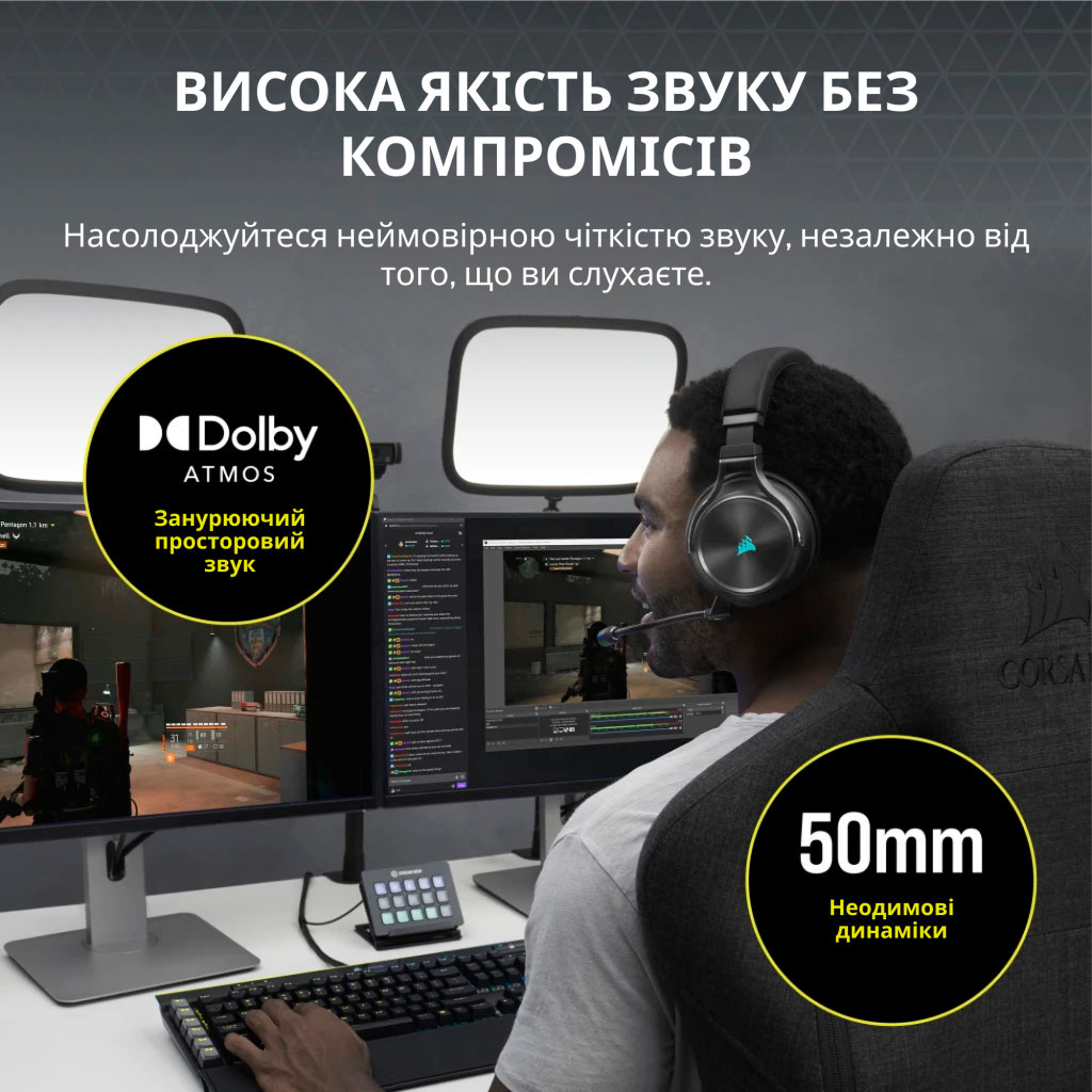 Навушники Corsair Corsair Virtuoso RGB Wireless XT (CA-9011188-EU) - зображення 4