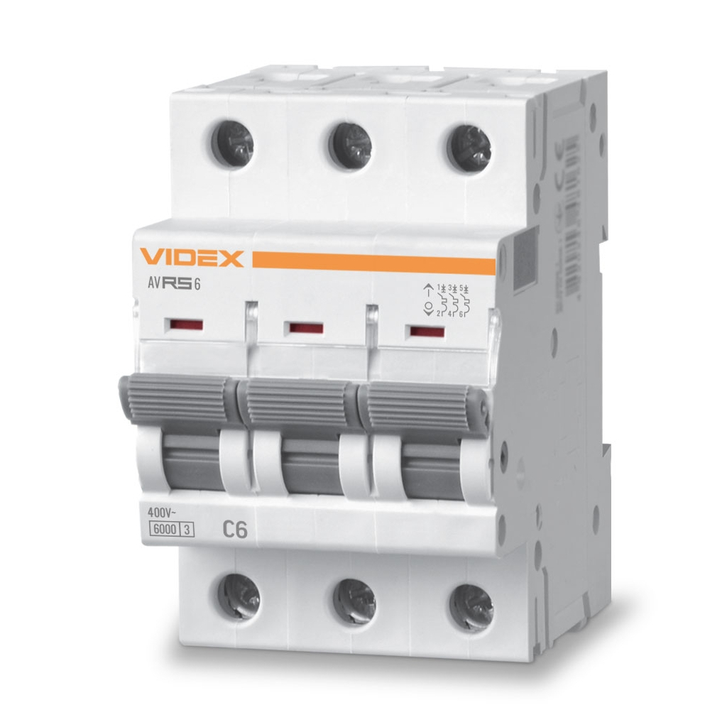 Автоматичний вимикач Videx RS6 RESIST 3п 6А 6кА С (VF-RS6-AV3C06) - зображення 1