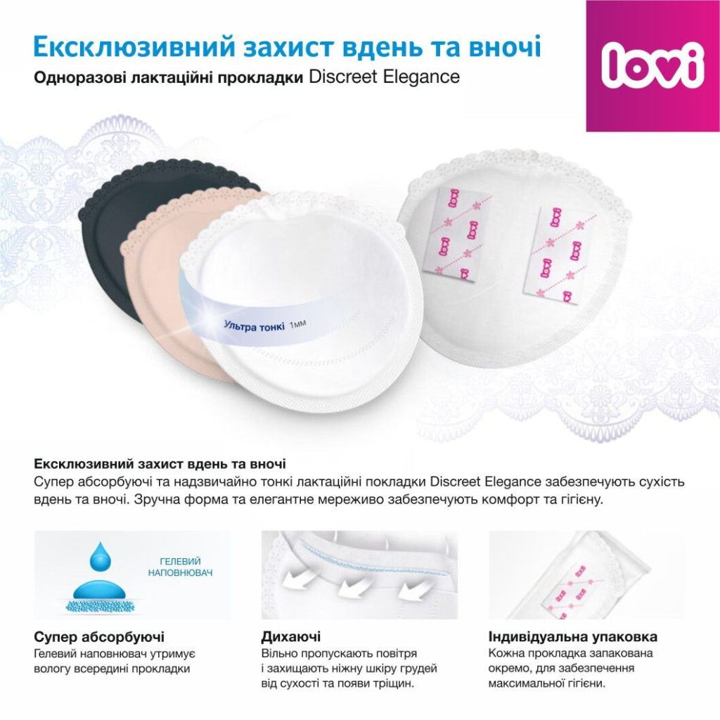 Вкладиш для бюстгальтера Lovi Discreet Elegance лактаційні прокладки 20 шт. чорні (19/611) - зображення 6