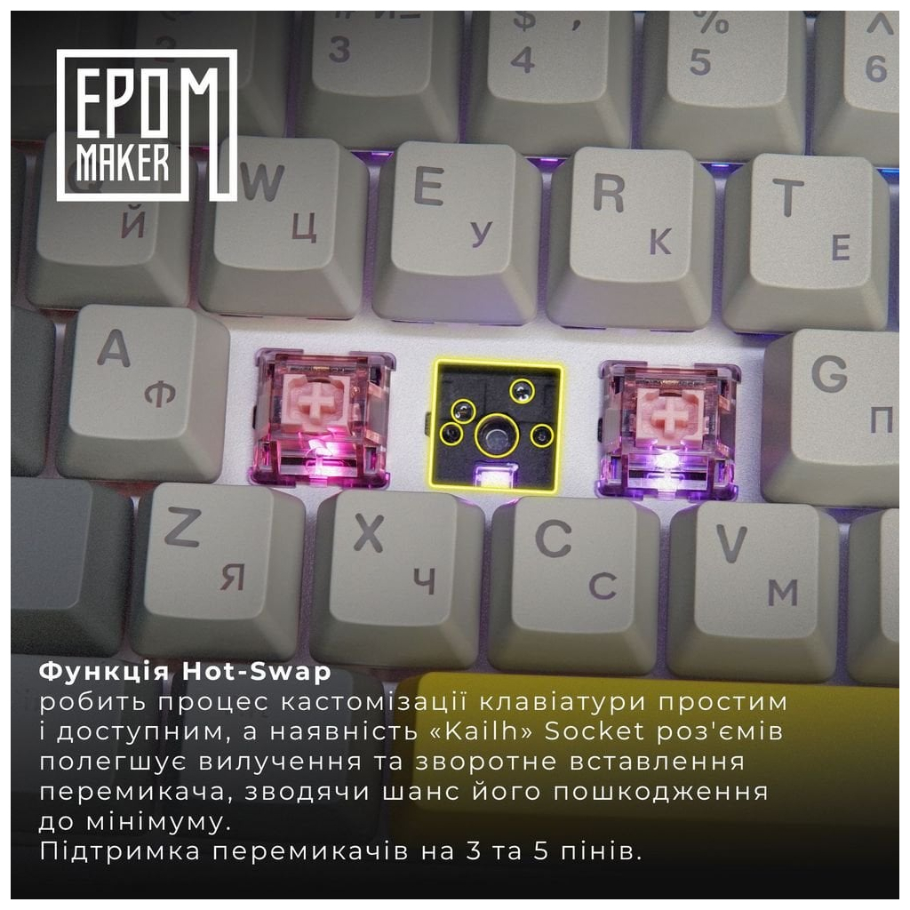 Клавіатура Epomaker EK68 65 Flamingo Switch Hot-Swap RGB Wireless/Bluetooth/USB UA Black (EK68-B-F) - зображення 7