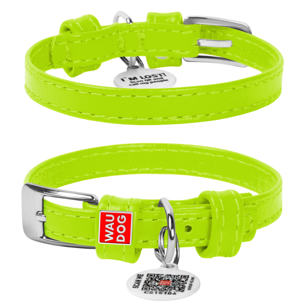 Нашийник для тварин WAUDOG Glamour з QR паспортом без прикрас L Ш 35 мм салатовий (33225) - зображення 1