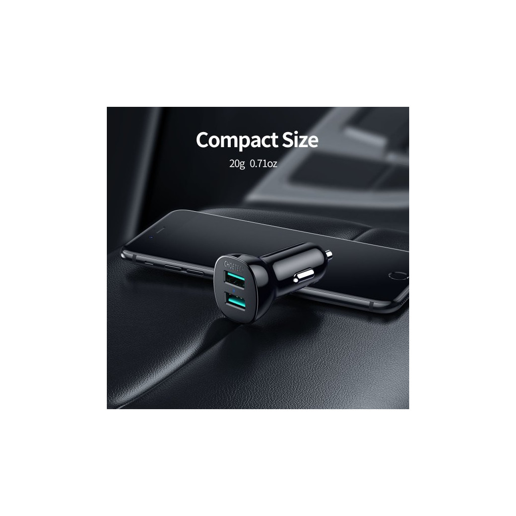 Зарядний пристрій Choetech car 2хUSB-A 36W QC black (C0051-BK) - зображення 8