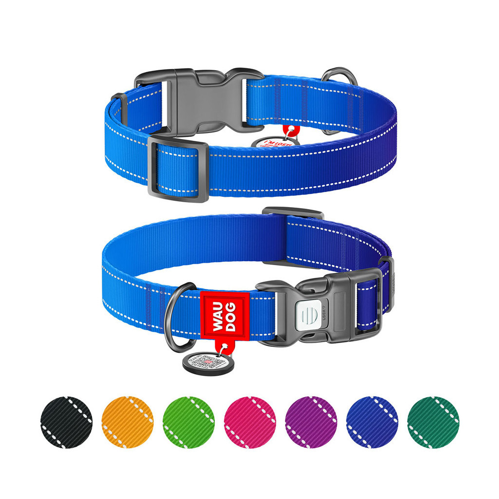 Нашийник для тварин WAUDOG Nylon Mono з QR паспортом, пластиковий фастекс S синій (520912) - зображення 1