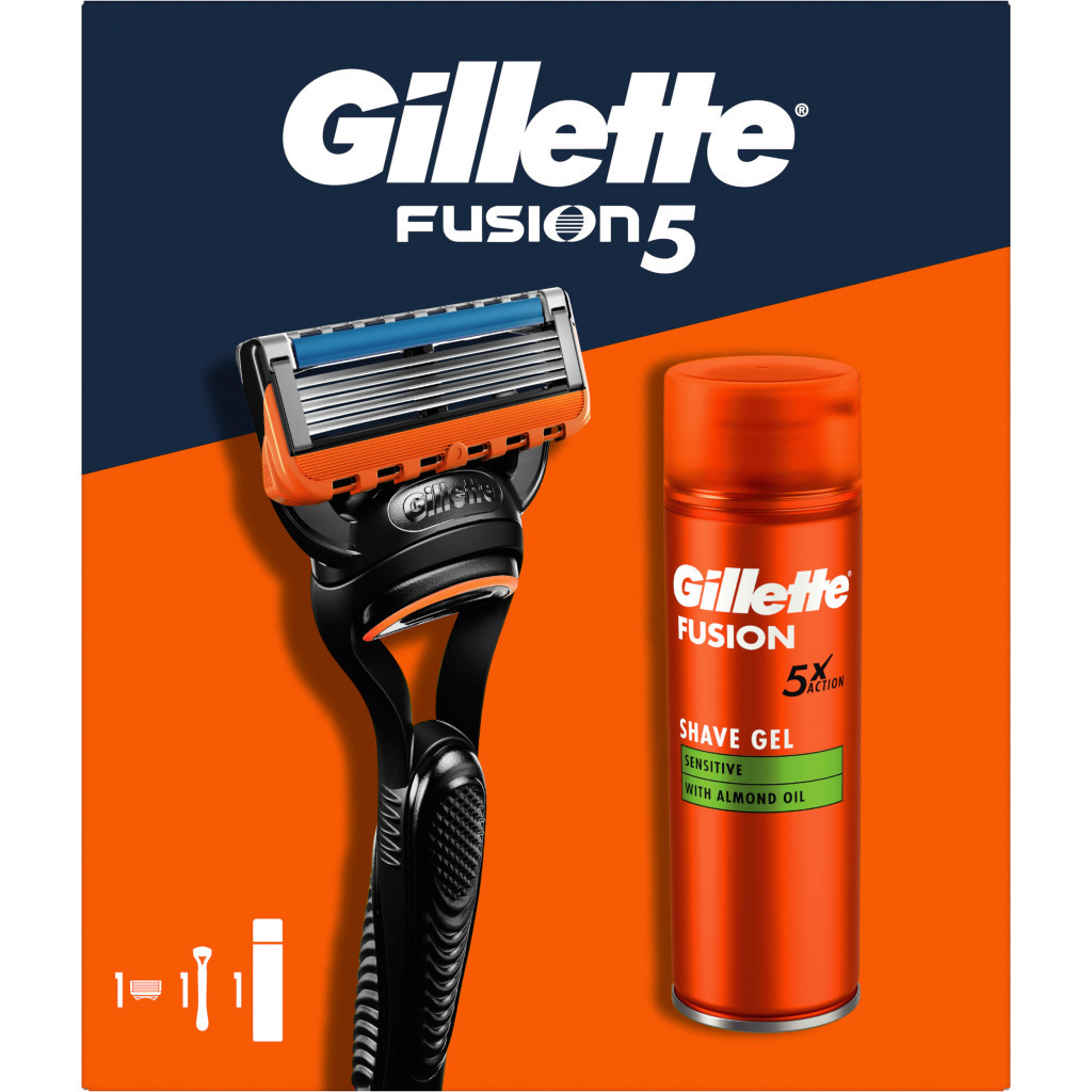 Набір косметики Gillette Fusion5 Станок для гоління чоловічий (бритва) з 1 змінним лезом + Гель для гоління 200 мл (8700216075329) - зображення 2