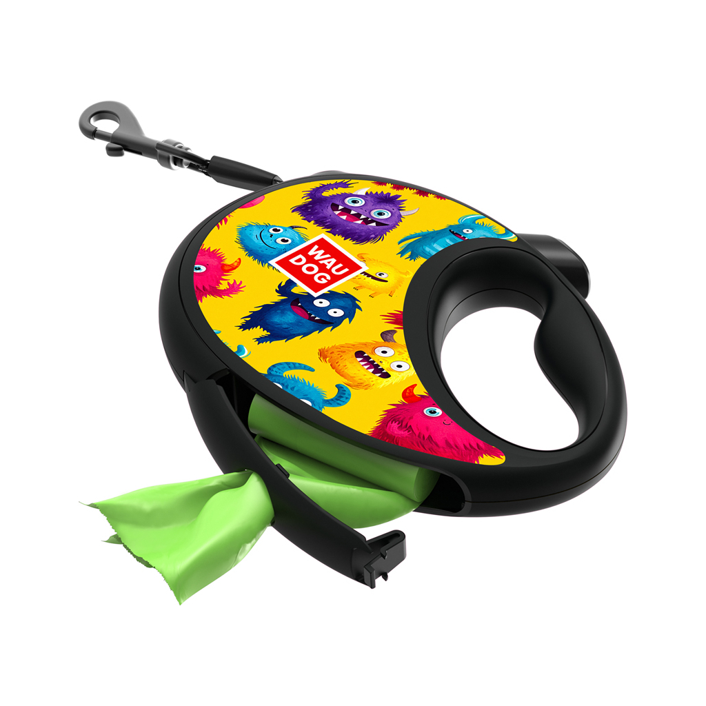 Повідець для собак WAUDOG R-leash з контейнером для пакетів "Мохнаті монстри", світловідбивна стрічка, M (256-4050) - зображення 5