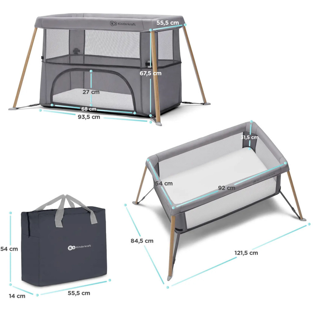 Ліжечко Kinderkraft манеж 2 в 1 Movi Grey Wooden (5902533918454) - зображення 11