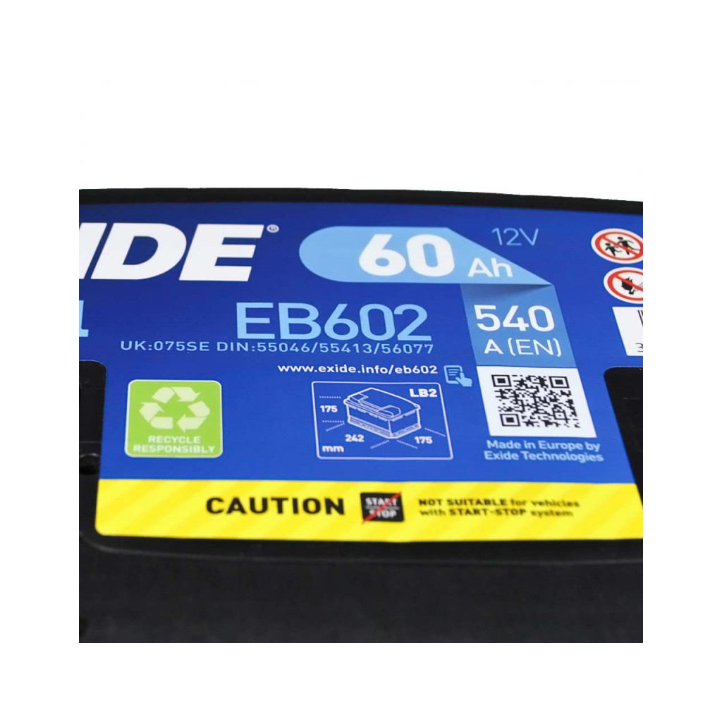 Акумулятор автомобільний EXIDE EXCELL 60Ah Н Ев (-/+) (540EN) (EB602) - picture 3
