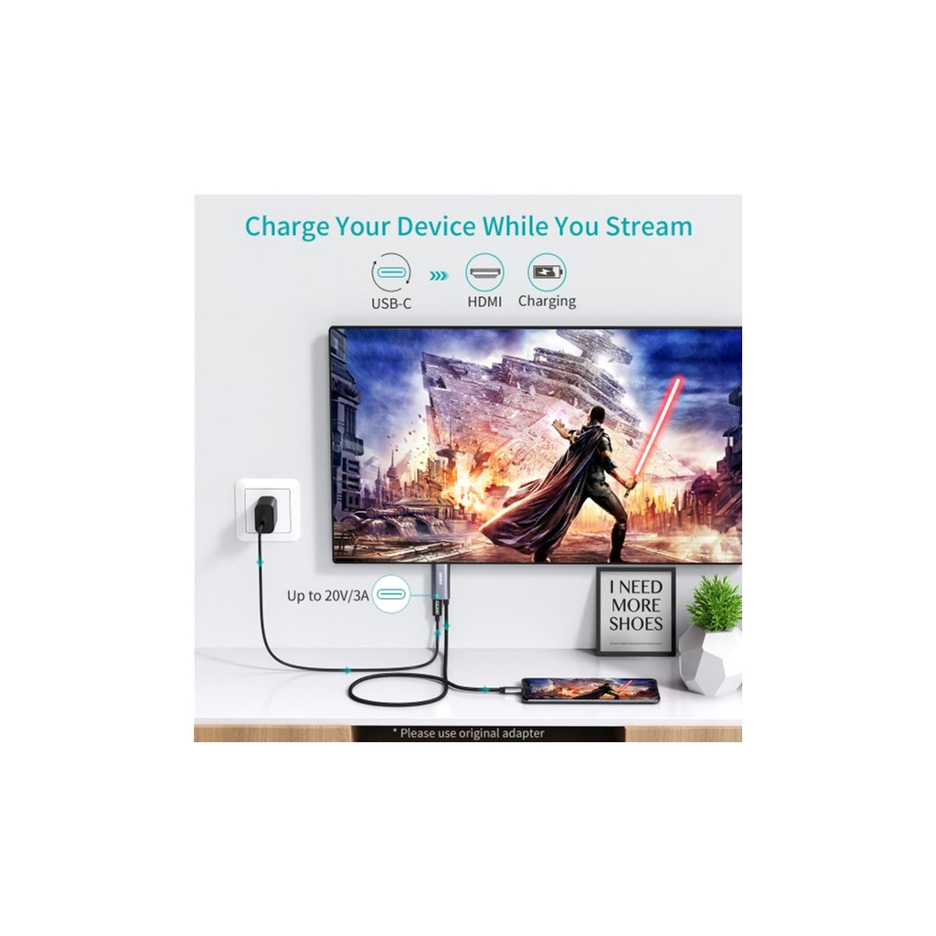 Кабель мультимедійний USB-C to HDMI M 1.8m 4K60Hz Choetech (XCH-M180GY) - изображение 2