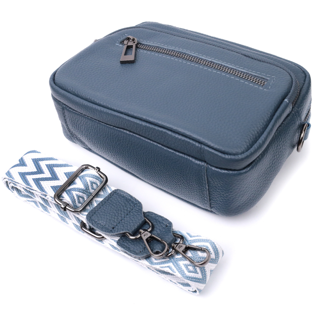 Сумка Vintage Жіноча з накладною кишенею з натуральної шкіри Синя (22641) - зображення 8