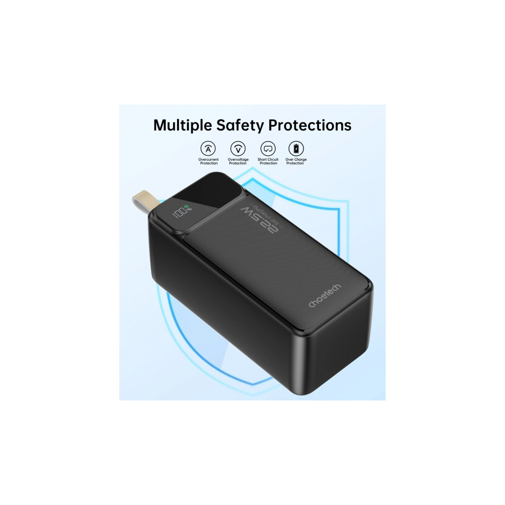 Батарея універсальна Choetech 50000mAh, PD QC/3.0/22.5W, USB-C In/out, 2*USB-A (B732-ACBK) - зображення 4