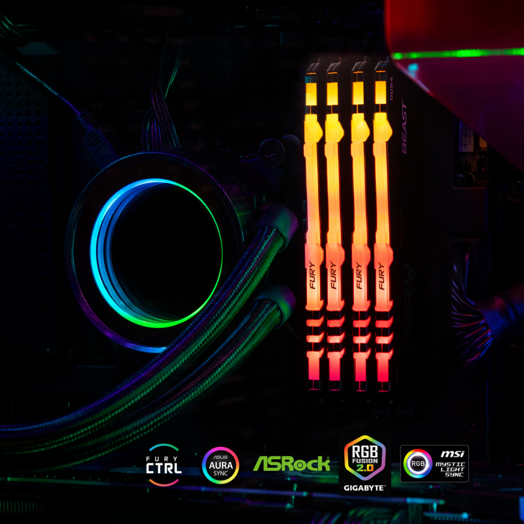 Модуль пам'яті для комп'ютера DDR4 64GB (4x16GB) 3200 MHz Beast RGB Black Kingston Fury (ex.HyperX) (KF432C16BB1AK4/64) - зображення 5