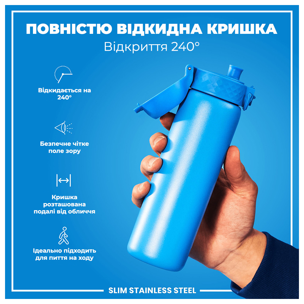 Пляшка для води ION8 OneTouch Stainless Steel 600 мл Blue (I8SS600BLU) - зображення 3