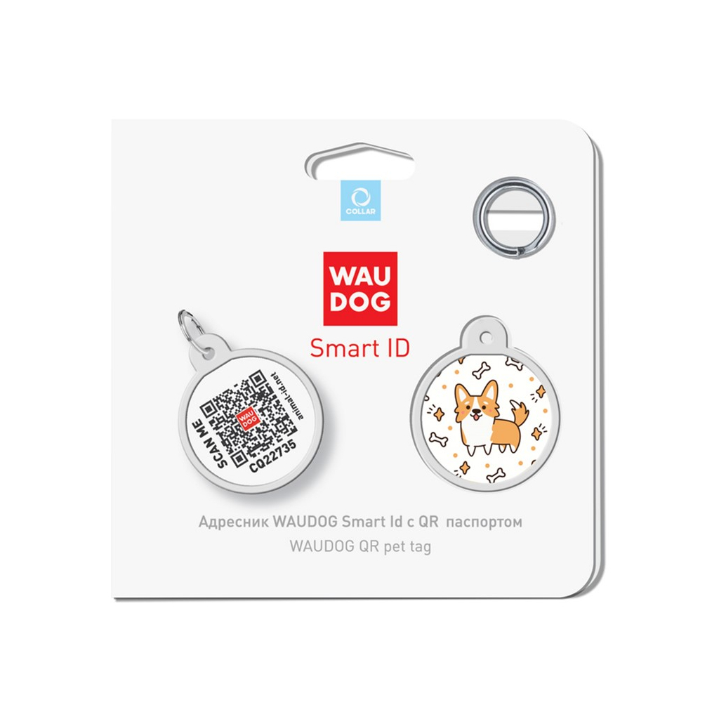 Адресник для тварин WAUDOG Smart ID з QR паспортом "Корги", круг 25 мм (0625-0212) - зображення 4