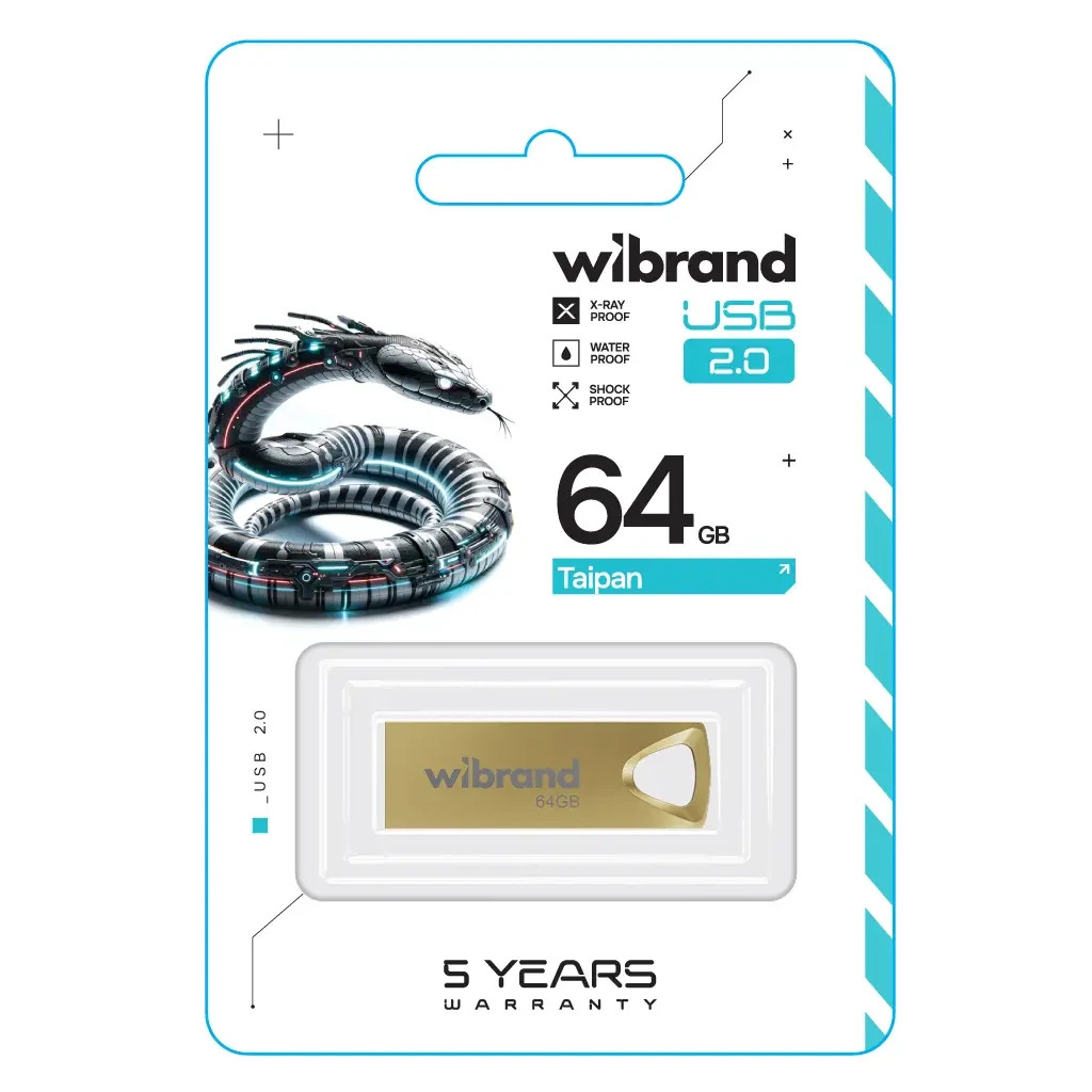 USB флеш накопичувач Wibrand 64GB Taipan Gold USB 2.0 (WI2.0/TA64U2G) - зображення 2