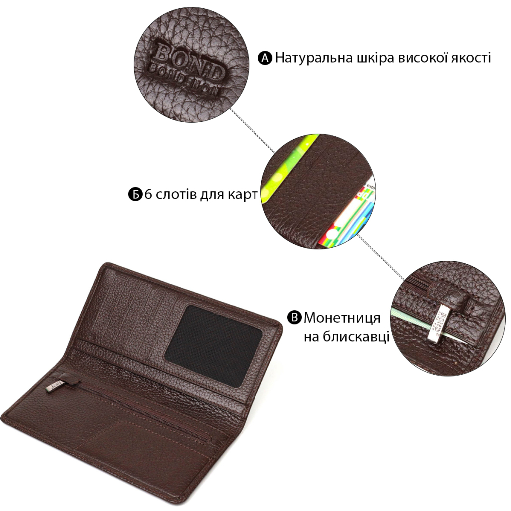 Гаманець Bond Accessories З натуральної зернистої шкіри Коричневий (22052) - зображення 4
