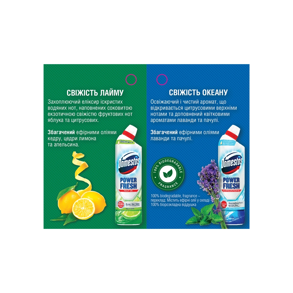 Засіб для чищення унітазу Domestos Aroma Power Свіжість океану 700 мл (8720182273406/8720181345951/8720182431240) - изображение 3