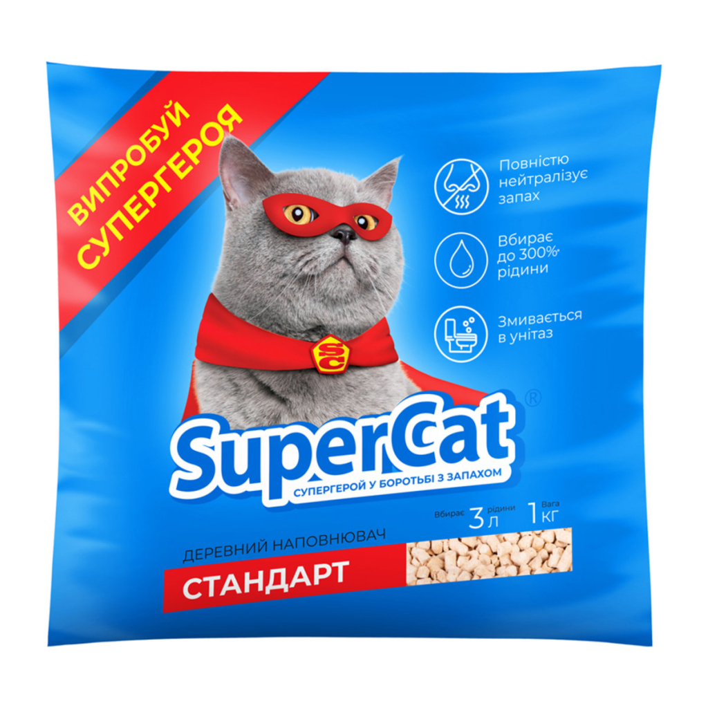 Наповнювач для туалету Super Cat Стандарт Деревний вбирний 1кг (3л) (3546) - изображение 1