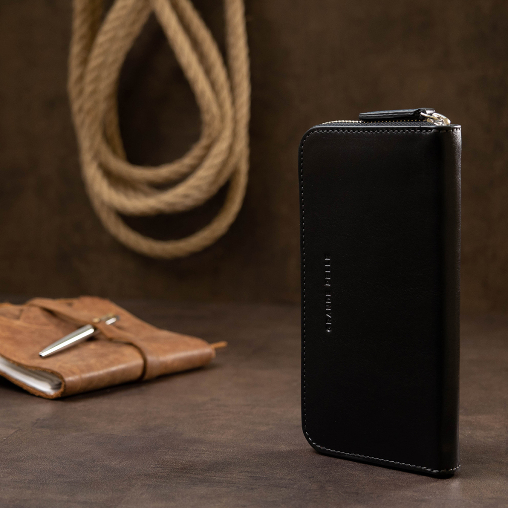 Гаманець Grande Pelle На блискавці Чорний (11562) - зображення 8