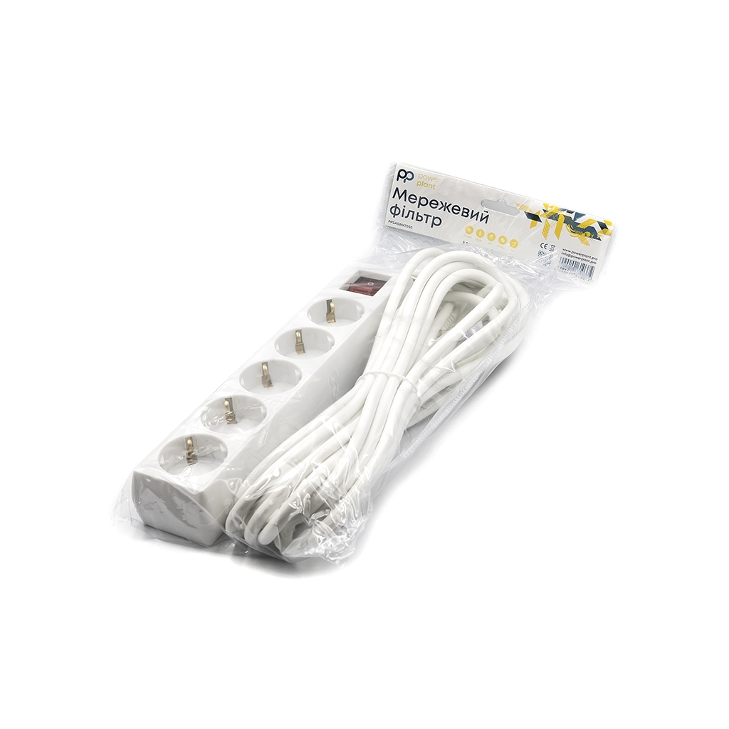 Мережевий фільтр живлення PowerPlant 7 м, 5 розеток, 3x1мм2 (PPSA08M70S5) - зображення 4