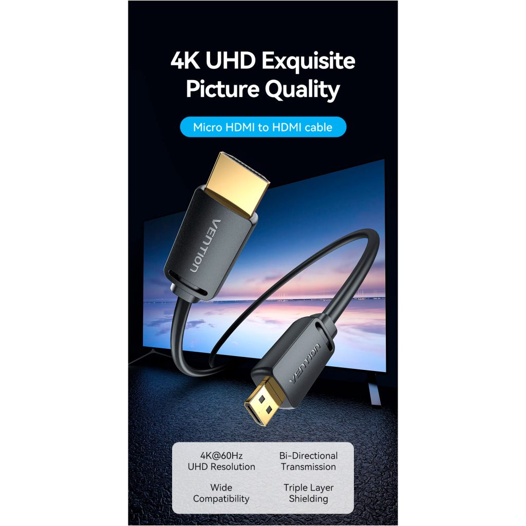 Кабель мультимедійний HDMI to HDMI Micro 3.0m V2.0 4K 60Hz18Gbps HDR Dolby Vention (AGIBI) - зображення 5
