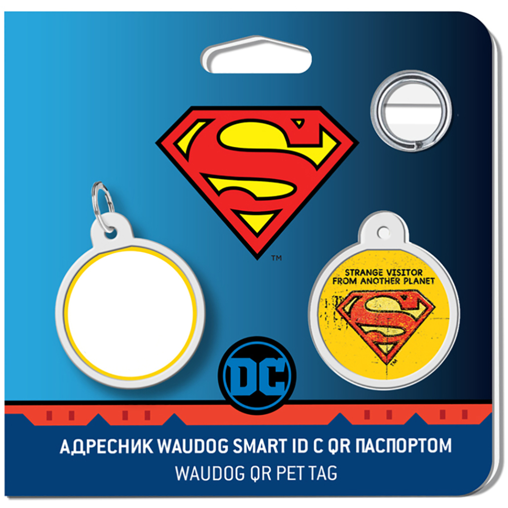 Адресник для тварин WAUDOG Smart ID з QR паспортом "Супермен вінтаж", круг 25 мм (0625-1011ru-eng) - зображення 4