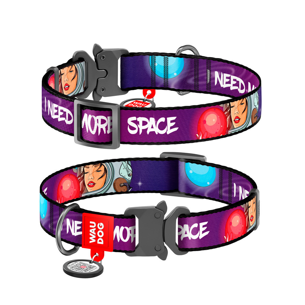 Нашийник для тварин WAUDOG Nylon з QR-паспортом "Більше космосу" металева пряжка-фастекс XL (4508-0126) - зображення 1