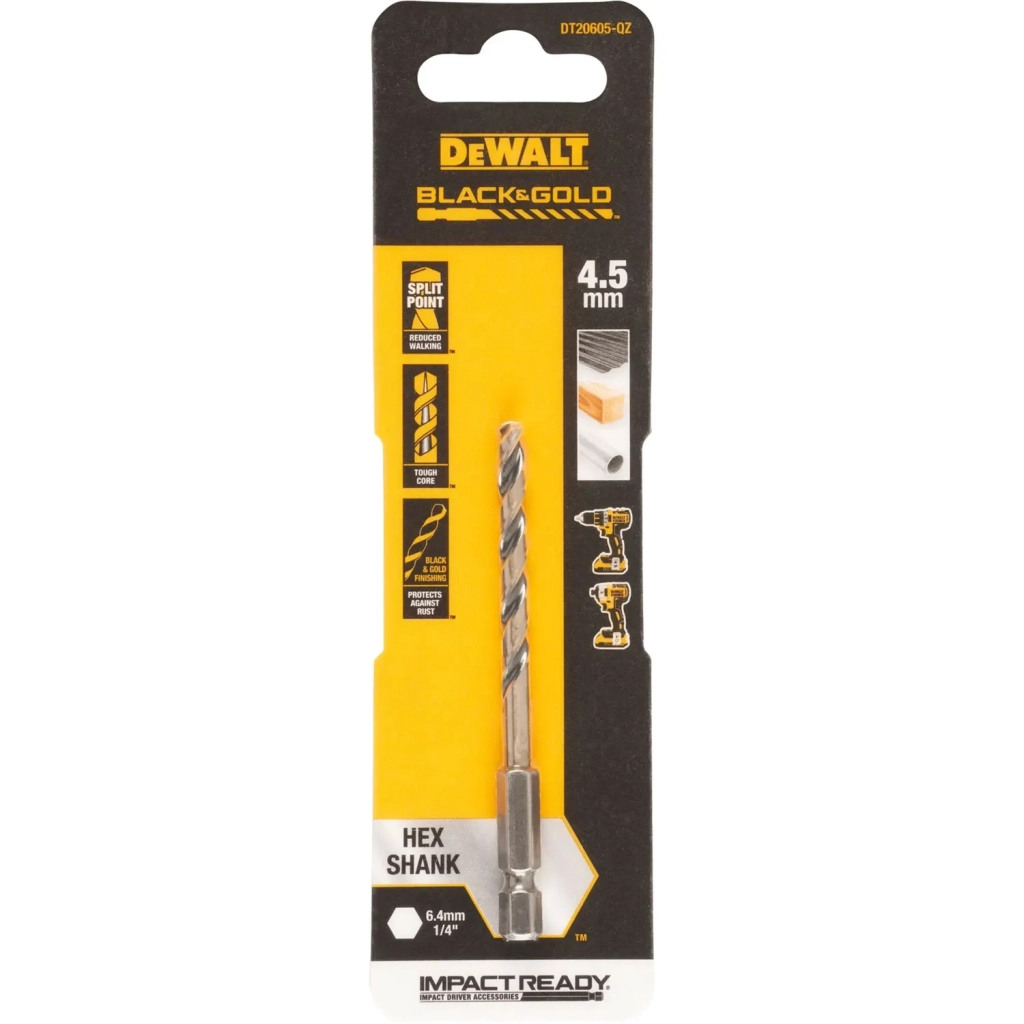 Свердло DeWALT по металу EXTREME IMPACT Black&Gold, HSS-G, 4,5 х 85,5 х 35,6 мм, 1 шт. (DT20605) - зображення 1