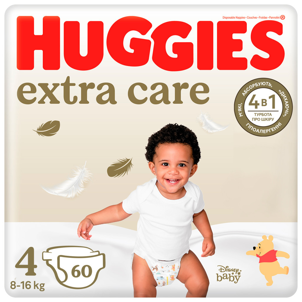 Підгузки Huggies Extra Care 4 (8-16 кг) 60 шт (5029053578118) - зображення 1