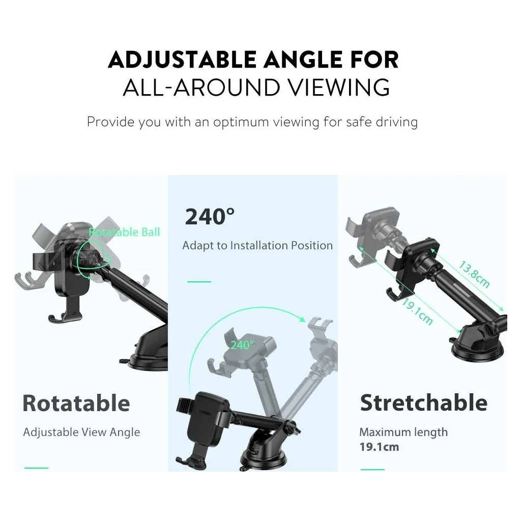 Універсальний автотримач Ugreen LP200 Gravity Phone Holder with Suction Cup Black (60990B) - зображення 4