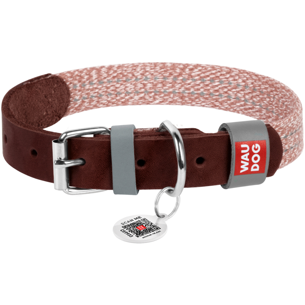 Нашийник для тварин WAUDOG Classic зі шкіри та відновленої бавовни S 15 мм х 27-36 см коричневий (58906) - зображення 1