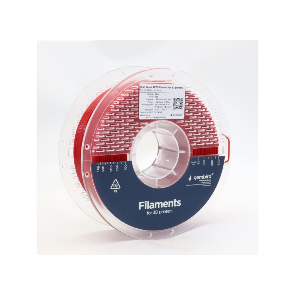 Пластик для 3D-принтера Gembird PETG High Speed, 1.75 мм, 1 кг, red (3DP-PETG1.75HY-01-R) - изображение 2
