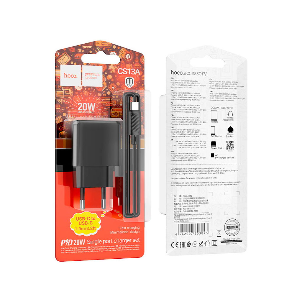 Зарядний пристрій HOCO CS13A Ocean USB-C PD20W + cable USB-C to USB-C Black (6942007603843) - зображення 4