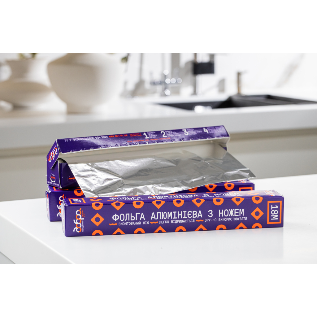 Фольга алюмінієва Добра Господарочка Колекція Вибійка З ножем 18 м (4820086524094) - зображення 2