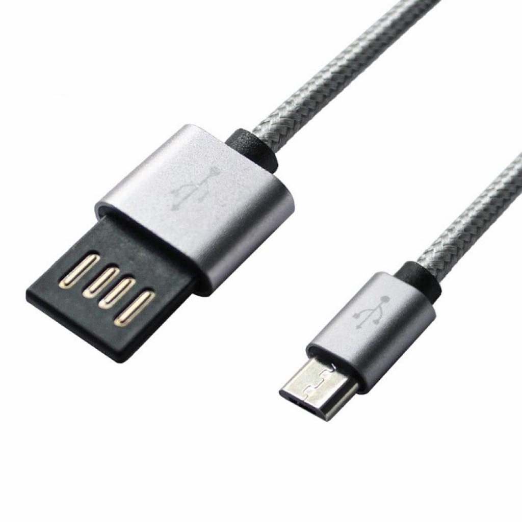Дата кабель USB 2.0 AM to Micro 5P 1.0m Grey/Black Grand-X (FM02) - зображення 1