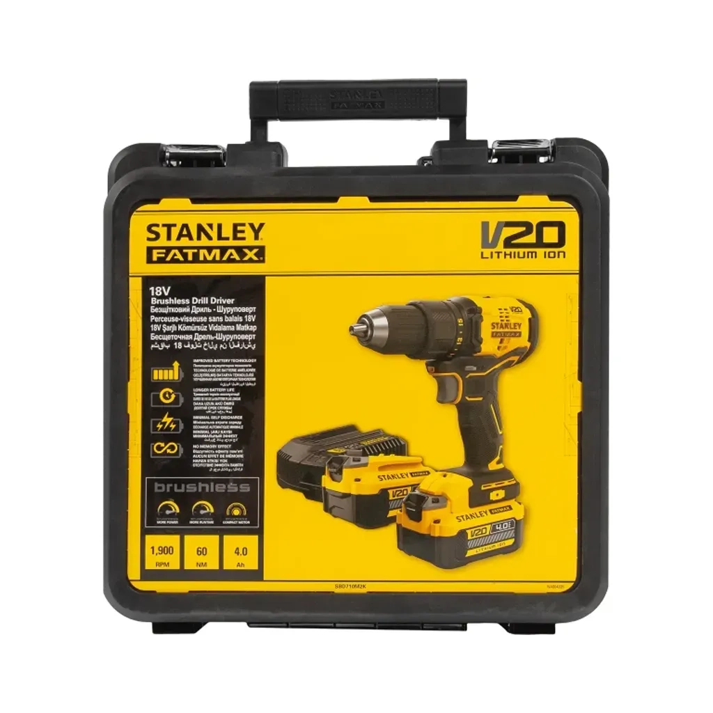 Шуруповерт Stanley FatMax, Li-lon 18V, 2x4Ah, 60 Нм, 0-600/1900 об/хв, 3.3 кг, кейс (SBD710M2K) - зображення 6