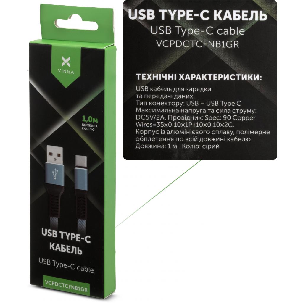 Дата кабель USB 2.0 AM to USB-C 1.0m flat nylon gray Vinga (VCPDCTCFNB1GR) - зображення 4
