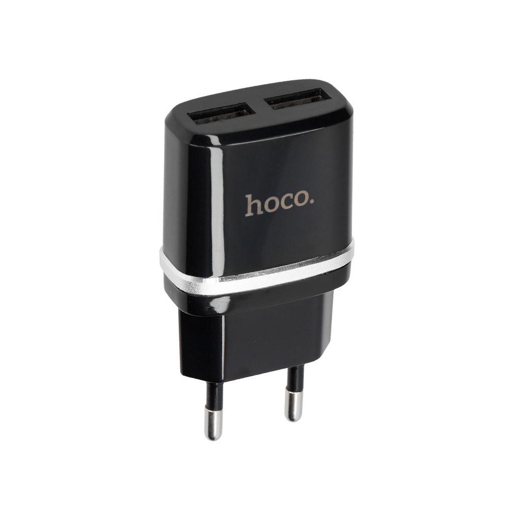 Зарядний пристрій Hoco C12 2*USB, 2.4A, Black + USB Cable iPhone 6 (65597) - зображення 1