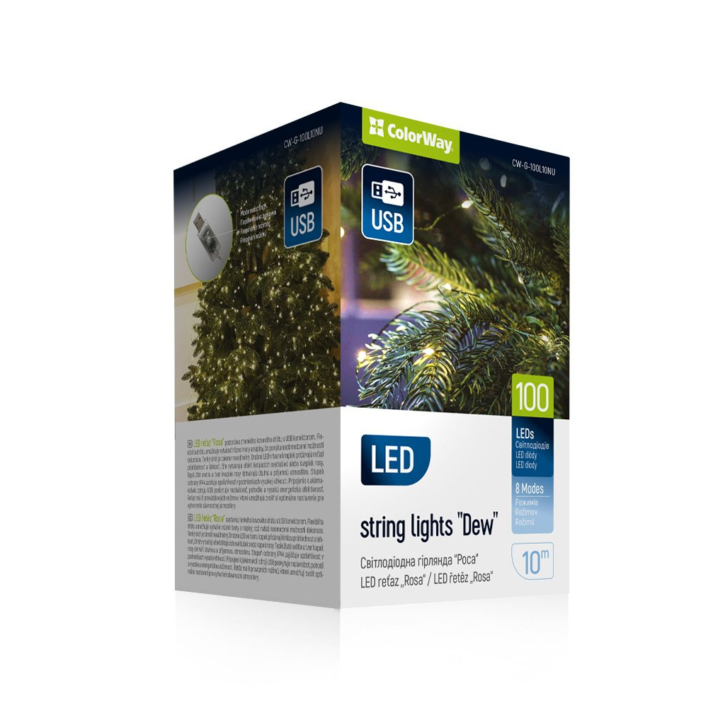 Гірлянда ColorWay Роса LED 100 10 м 8 функцій теплий колір USB (CW-G-100L10NU) - зображення 1