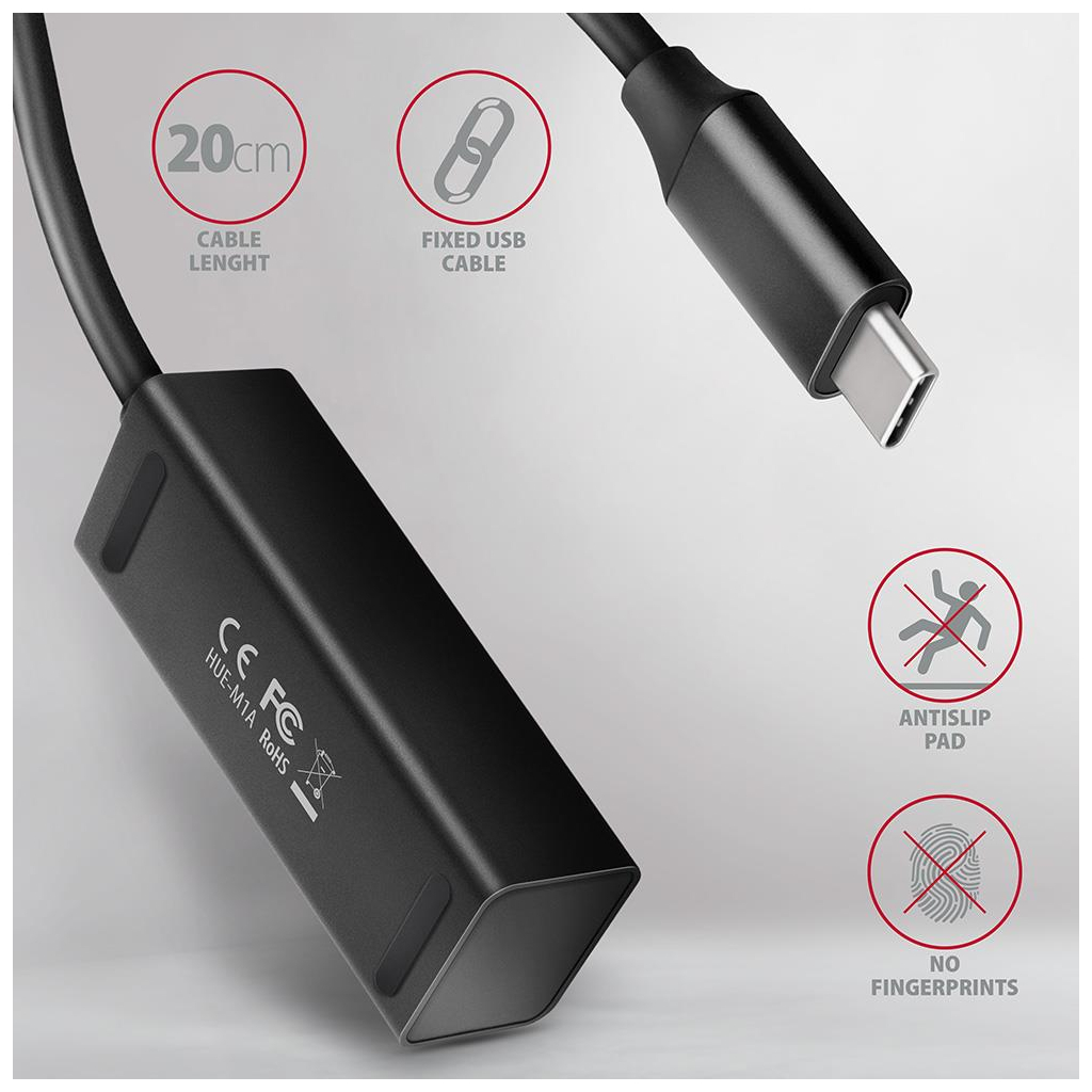 Концентратор AXAGON USB-C to 4xUSB 3.0 0.2m black (HUE-M1C) - зображення 4