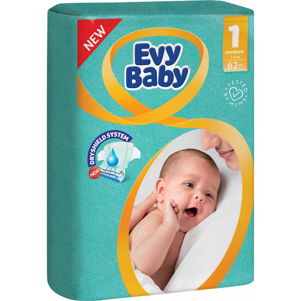 Підгузки Evy Baby Newborn Розмір 1 (2-5 кг) 44 шт. (8690506414856) - зображення 1