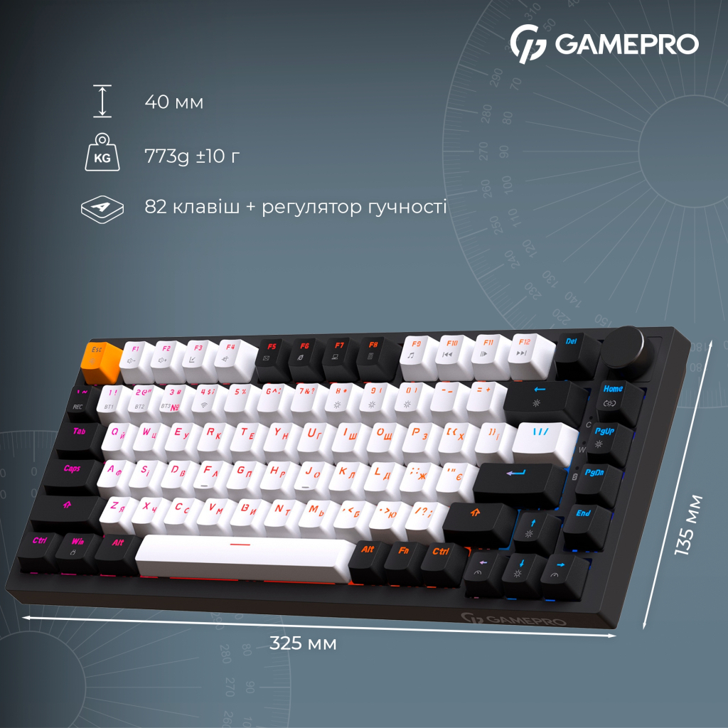 Клавіатура GamePro Asgard Valhalla MK160B Pro 75 RGB Wireless/Bluetooth/USB Black (MK160B Pro) - зображення 12