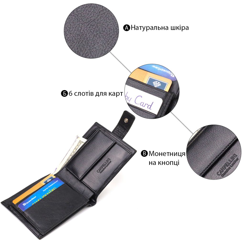 Гаманець Canpellini З натуральної шкіри Чорний (21772) - зображення 4