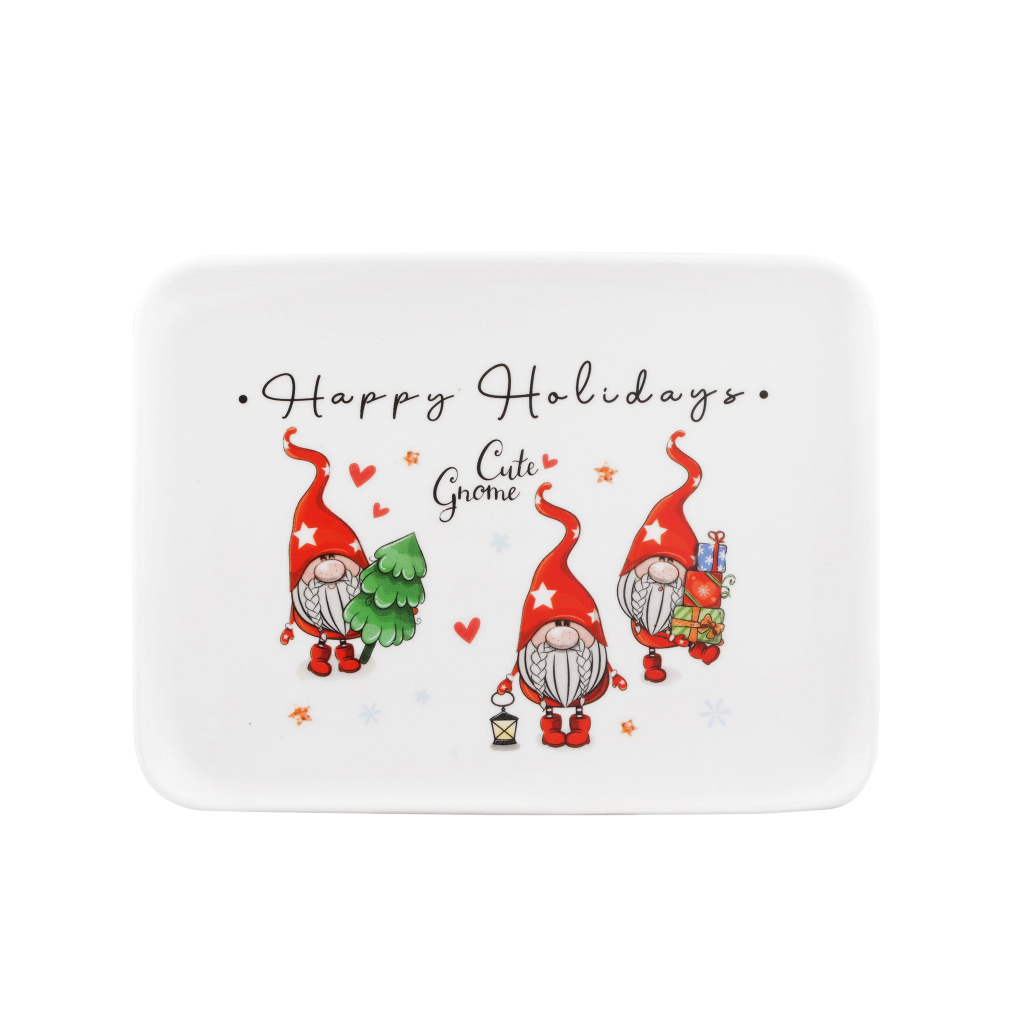 Блюдо Ardesto Christmas Gnomes, 20х15см, порцеляна, прямокутна (AR3064) - зображення 1