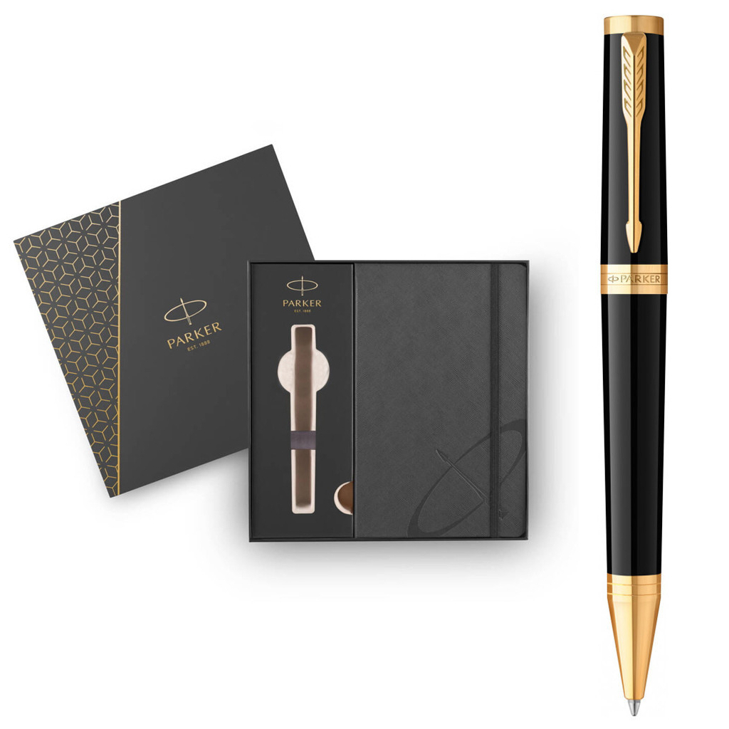 Ручка кулькова Parker INGENUITY Black Lacquer GT BP + блокнот Parker + подар.упак. GIFT24 (60 032b24) - зображення 1