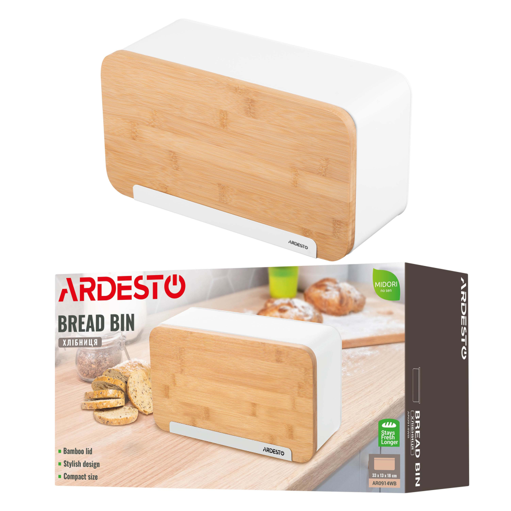 Хлібниця Ardesto Midori 33х13х18см, метал, бамбук, білий (AR0914WB) - зображення 12