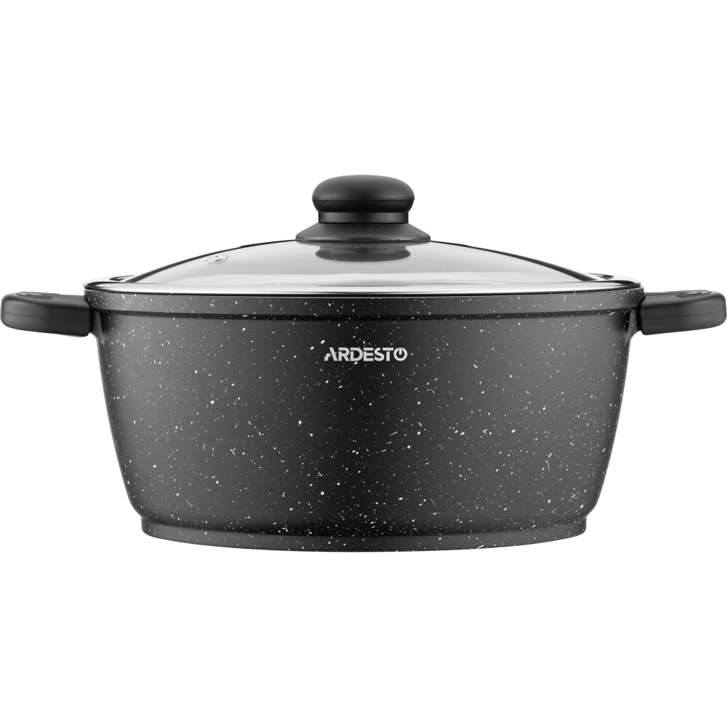 Каструля Ardesto Gemini Anzio скляна кришка 24 см 4,4 л чорна (AR2424GE) - изображение 2