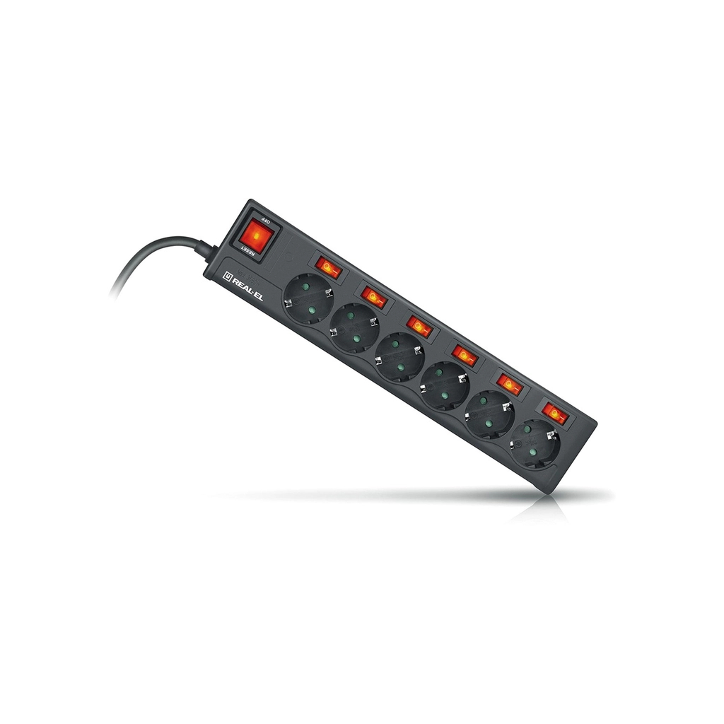 Мережевий фільтр живлення REAL-EL RS-6 EXTRA 3m, black (EL122300002) - зображення 3