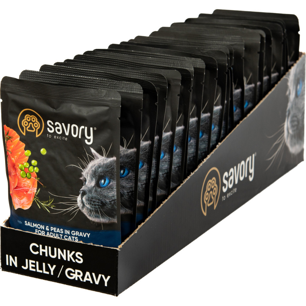 Вологий корм для кішок Savory лосось з горошком у соусі 85 гх22 шт (2700000029350) - зображення 1